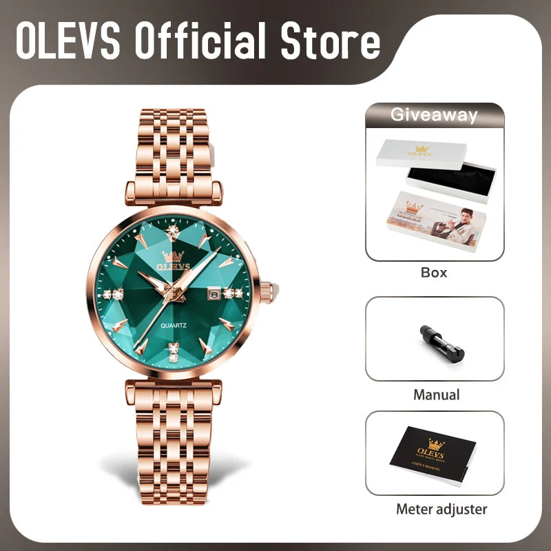 OLEVS 5536 Women's Luxury Watch - Sapphire Crystal, Zircon Scale, Chronograph, Waterproof