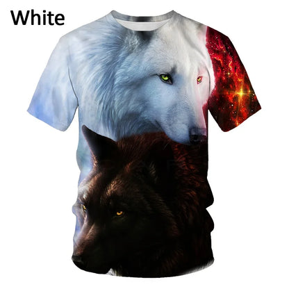 3D Wolf Printed T-Shirt - Polyester Spandex Short Sleeve Graphic Tee