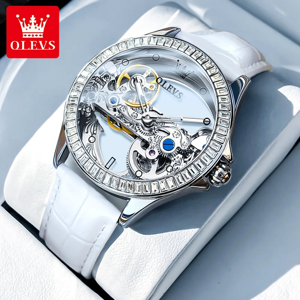 OLEVS 6699 Automatic Mechanical Watch - Transparent 40mm Big Dial, Bracelet Set, Luxury