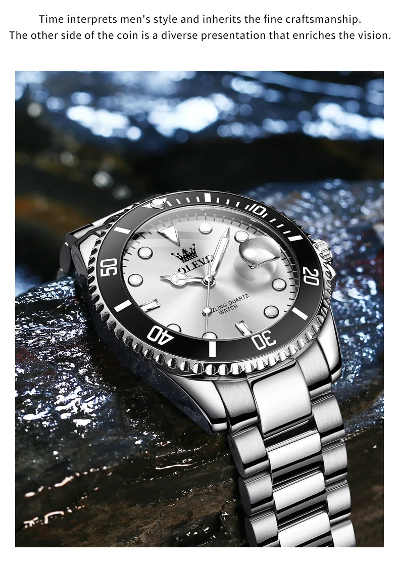 OLEVS 5885 Men's Watch - Original Brand, Waterproof, Stainless Steel, Automatic Date, Gifts