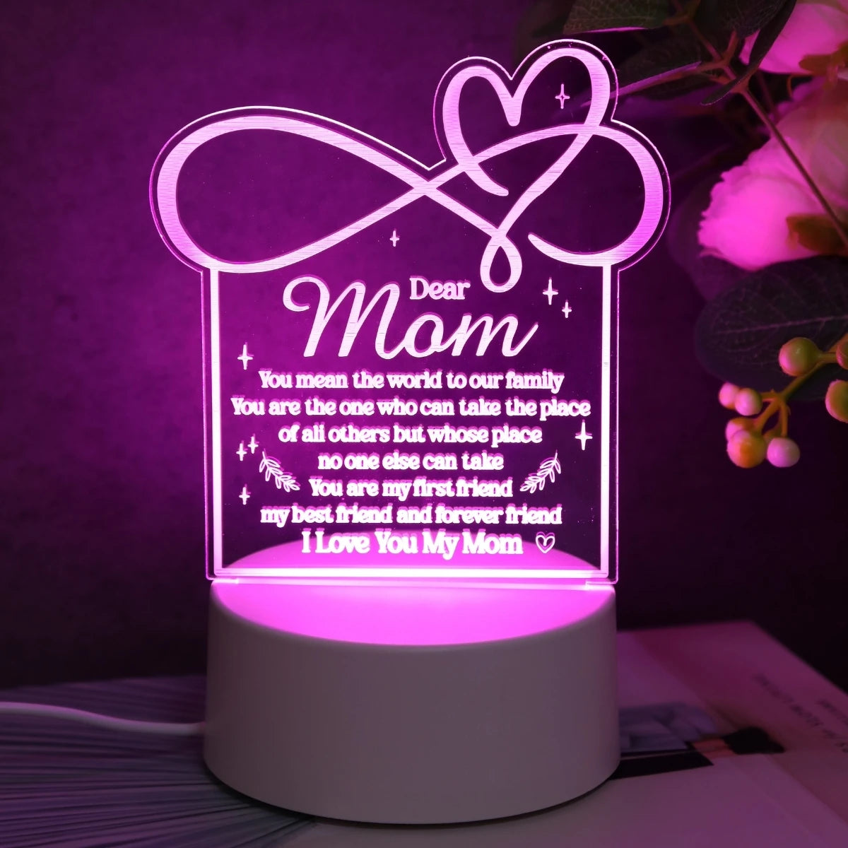 Love Mom USB Night Light – Card Shape, Pink Glow