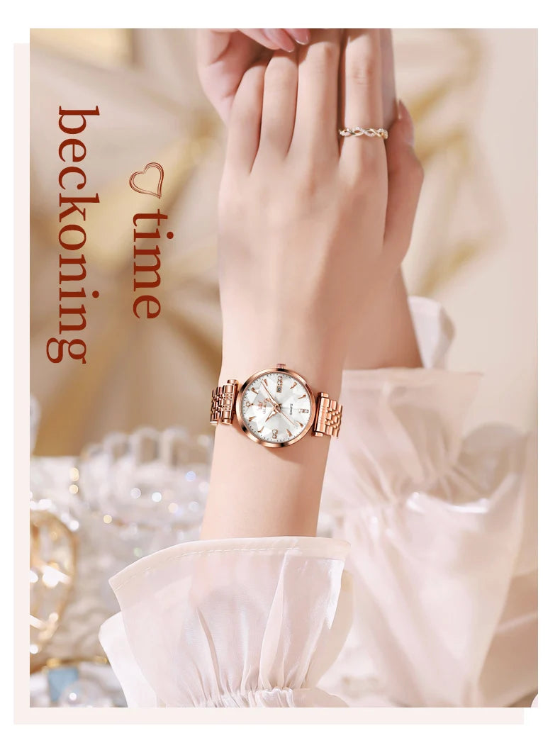 OLEVS 5536 Women's Luxury Watch - Sapphire Crystal, Zircon Scale, Chronograph, Waterproof