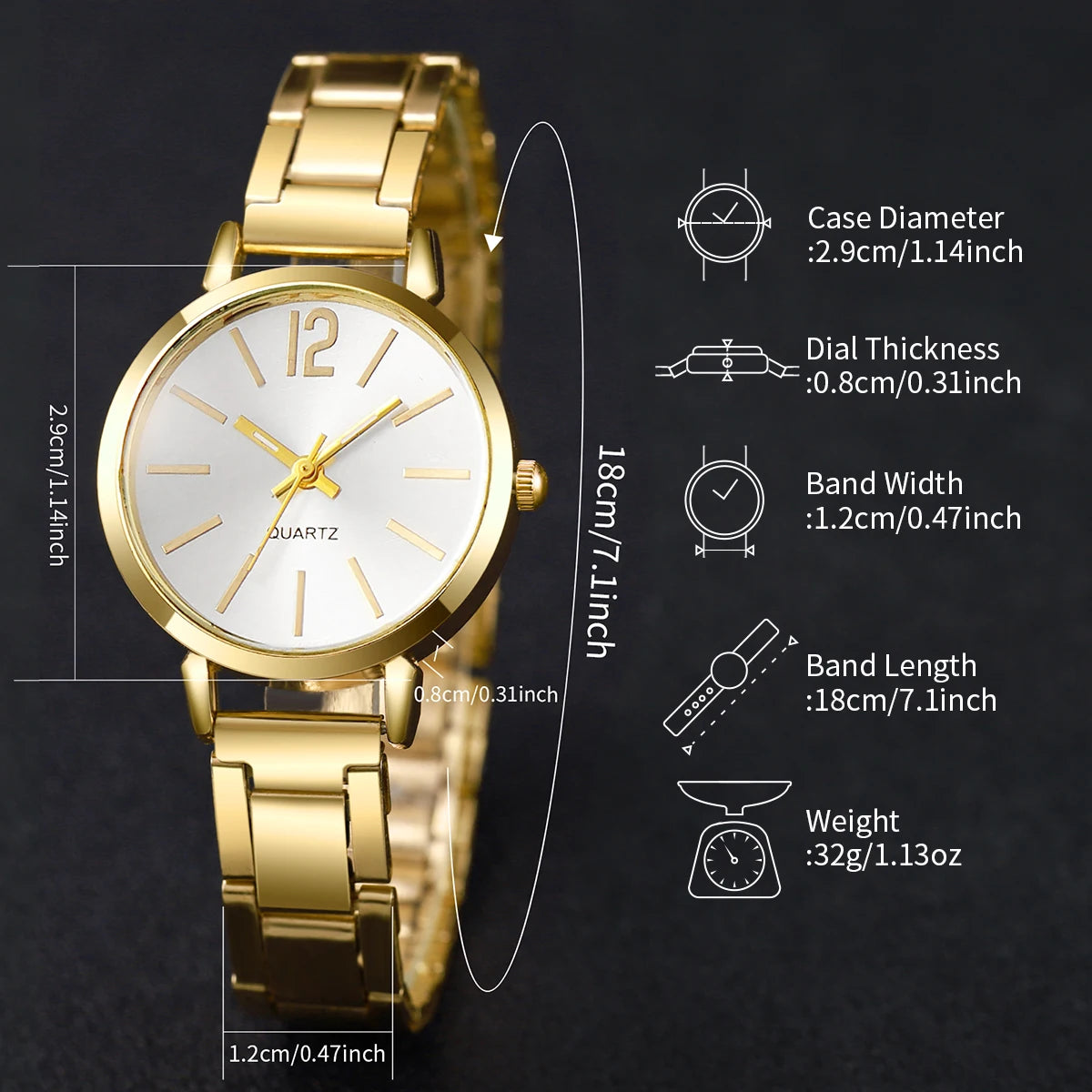 Women's 6pcs Quartz Watch & Butterfly Jewelry Set - Alloy Band, 29mm, Arabic Numeral, No Box