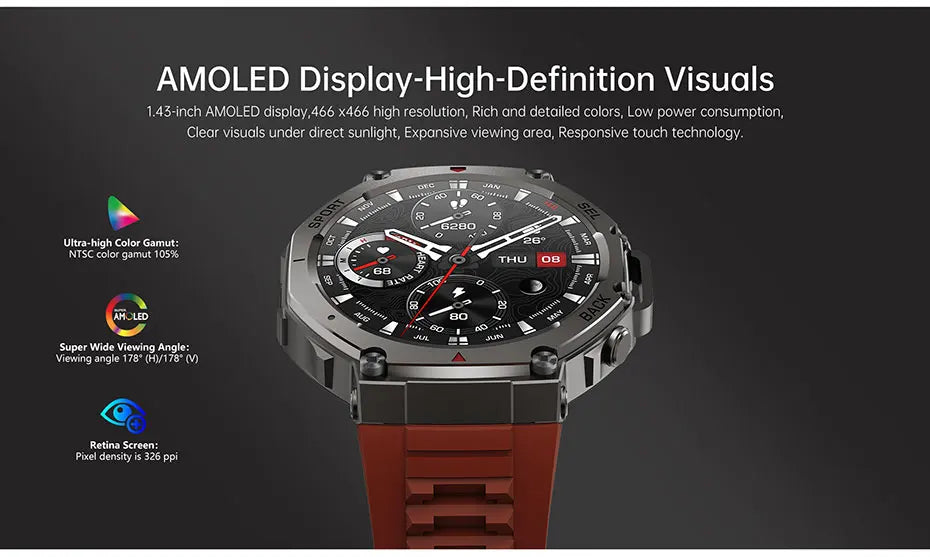 Smart Watch For T-Rex 3 GPS Smartwatch AMOLED Touch Screen 5ATM Outdoor Compass Smart Fitness Sport Monitor Men Watch ForXiaomi