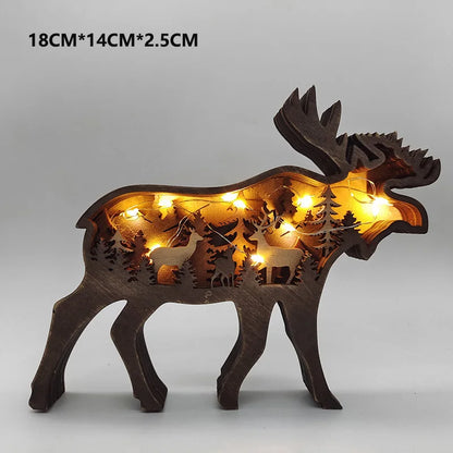 Wooden Wolf Statue with Light - 16x14cm American Style Decor
