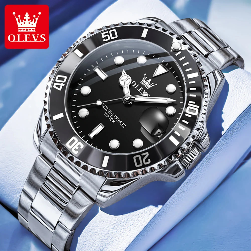 OLEVS 5885 Men's Watch - Original Brand, Waterproof, Stainless Steel, Automatic Date, Gifts