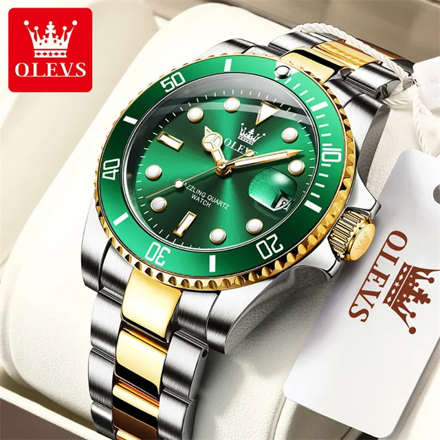 OLEVS 5885 Men's Watch - Luxury, One-Way Rotating Outer Ring, Auto Date, Waterproof, Quartz