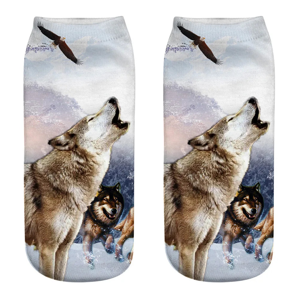 Wild Wolf Series Unisex Sox Women's Funny Cartoon Animal Cute 3D Print Ankle Socks Hot Fashion Punk Gothic Club Sokken