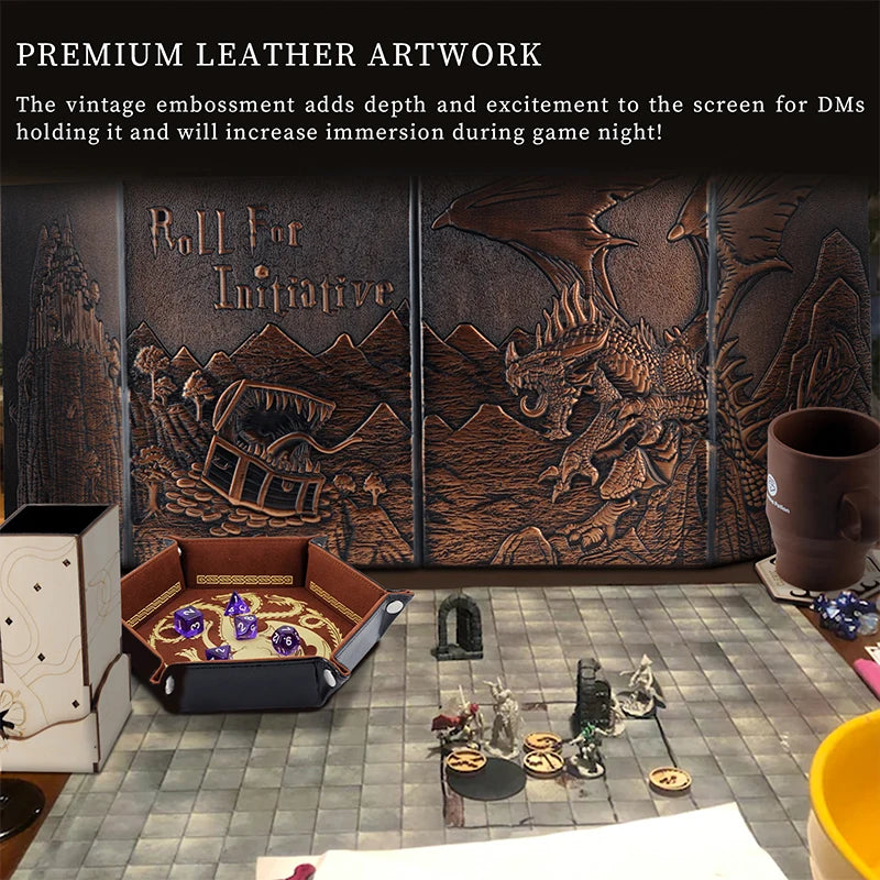 DND Dungeon Master Screen - Embossed Dragon & Mimic Design