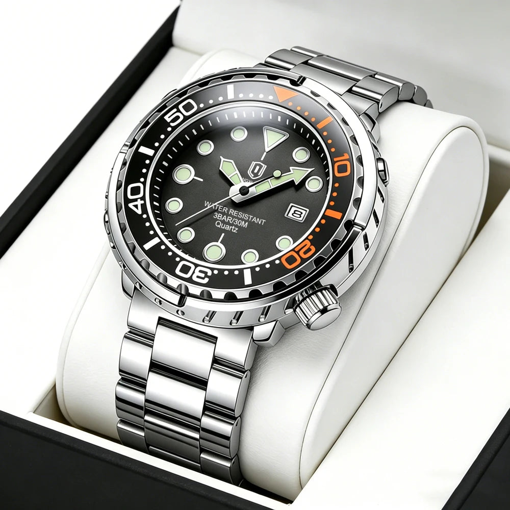 QINGXIYA Men’s Quartz Watch with Luminous Hands and Calendar
