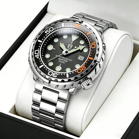QINGXIYA Men’s Quartz Watch with Luminous Hands and Calendar