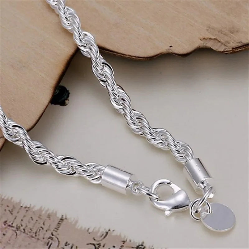 925 Sterling Silver 4mm Twisted Rope Bracelet - Unisex