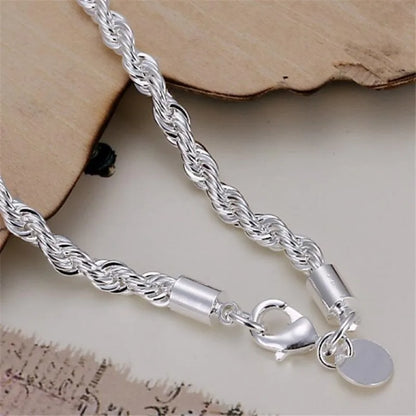 925 Sterling Silver 4mm Twisted Rope Bracelet - Unisex