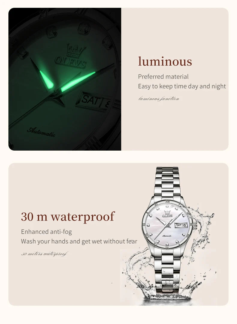 OLEVS Women's Automatic Mechanical Watch - Stainless Steel, Luminous, Waterproof