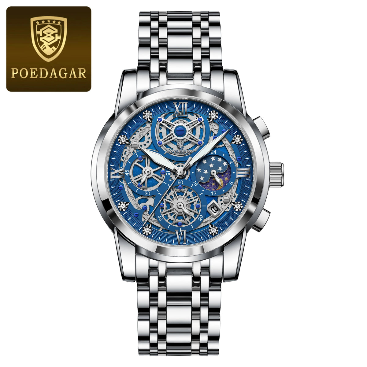 POEDAGAR Men’s Stainless Steel Quartz Chronograph Watch, Model 984