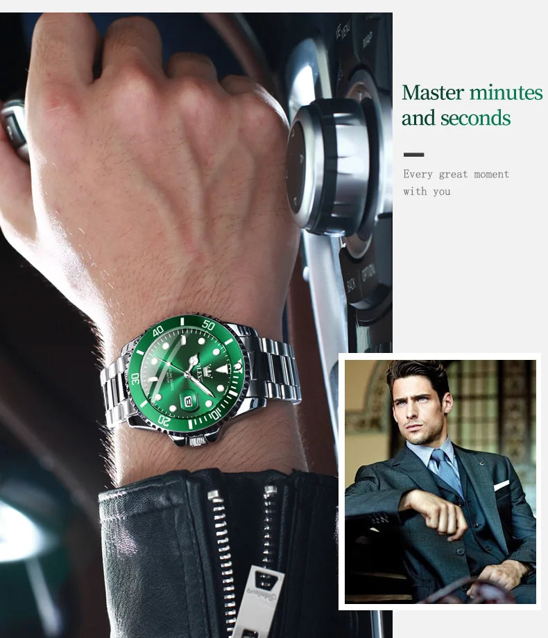 OLEVS 5885 Men's Watch - Luxury, One-Way Rotating Outer Ring, Auto Date, Waterproof, Quartz