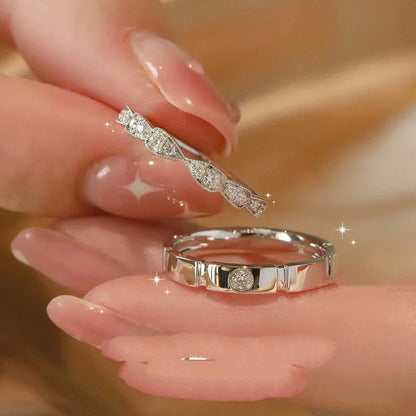 Square Zirconia Couple Rings - Luxury Wedding Bands