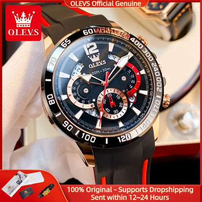 OLEVS 9936 Men's Watch - Luxury, Silicone Strap, Waterproof, Chronograph, Night Light