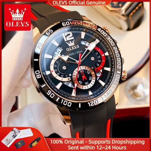 OLEVS 9936 Men's Watch - Luxury, Silicone Strap, Waterproof, Chronograph, Night Light
