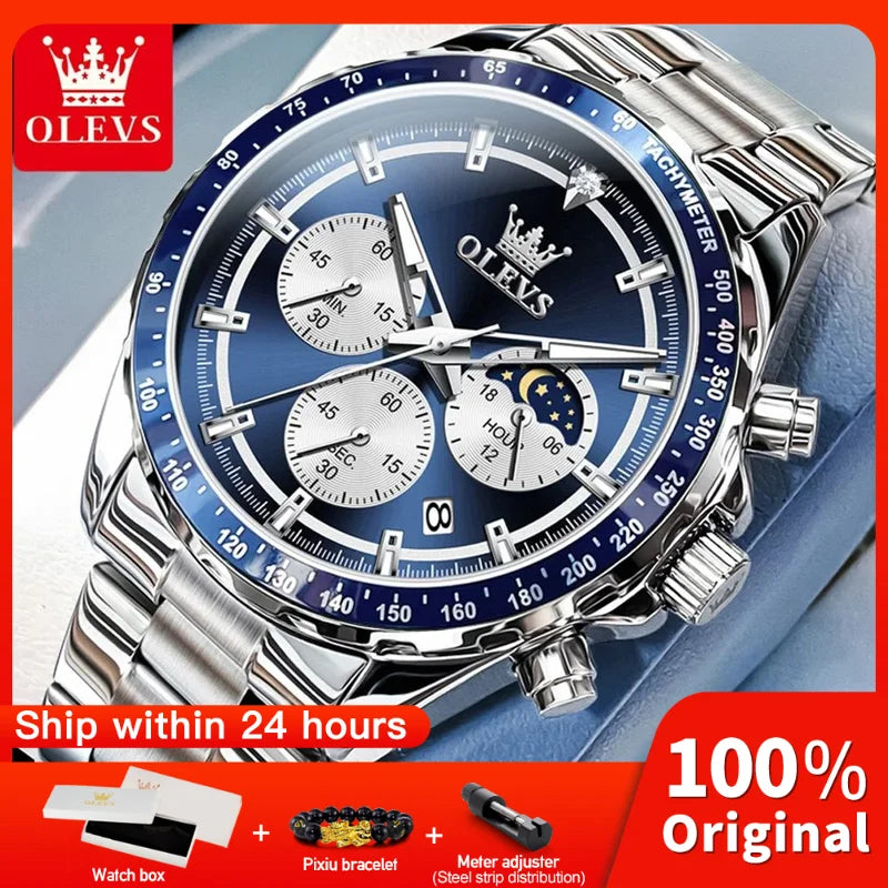 OLEVS 2945 Men's Watch - Moon Phase, Chronograph, Waterproof, Backlight, Fashion Quartz