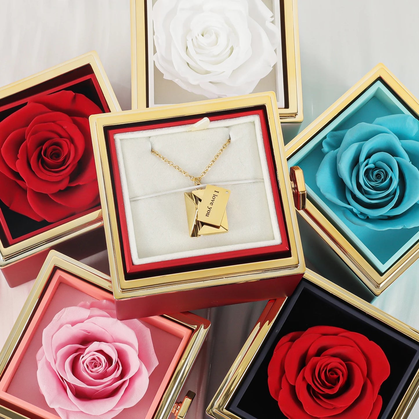 Eternal Rose Box with Custom Envelope Necklace Gift Set