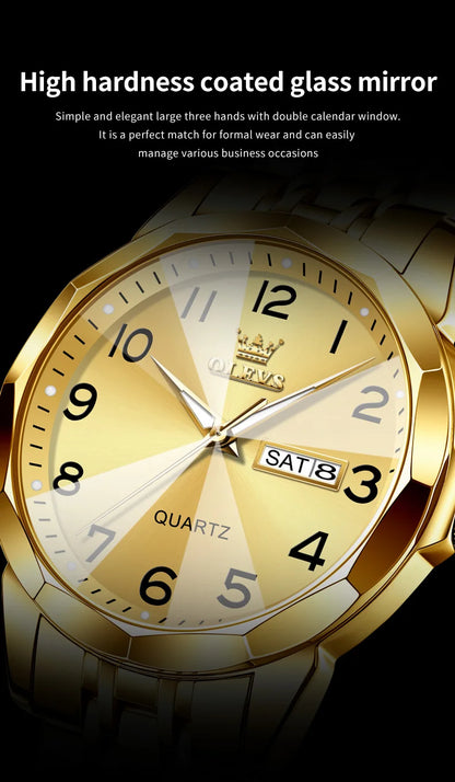 OLEVS 9931 Men's Watch - Rhombus Mirror, Waterproof, Luminous, Stainless Steel, Date Week