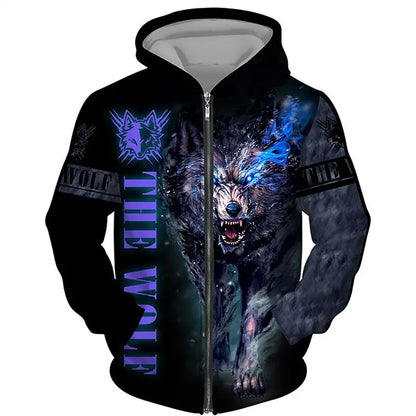 Wolf 3D Print Hoodie - Oversized Zipper Sweatshirt Streetwear