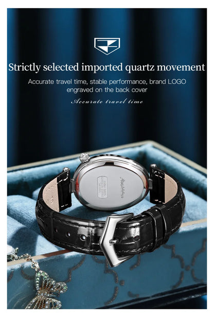 JSDUN 8827 Women's Quartz Watch - 50M Waterproof, Leather Band, Luxury