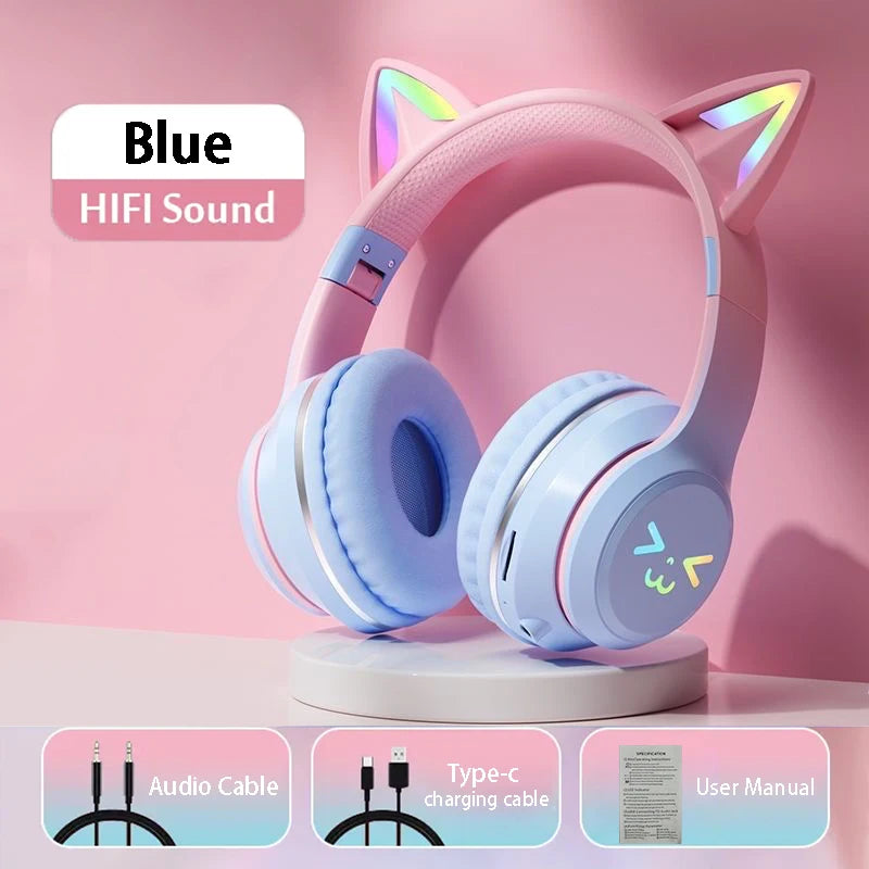 RGB Cat Ear Bluetooth Earphones 5.3 - Wireless Gaming Headset