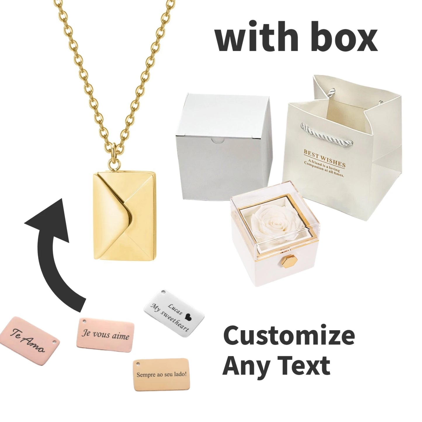 Eternal Rose Box with Custom Envelope Necklace Gift Set