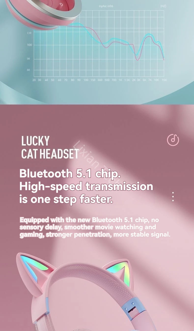 RGB Cat Ear Bluetooth Earphones 5.3 - Wireless Gaming Headset