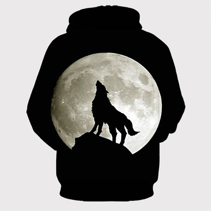 Wolf 3D Print Hoodie - Polyester O-Neck Oversized Streetwear