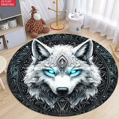 Mystical Wolf Round Area Rug – Fantasy Print, Non-Slip