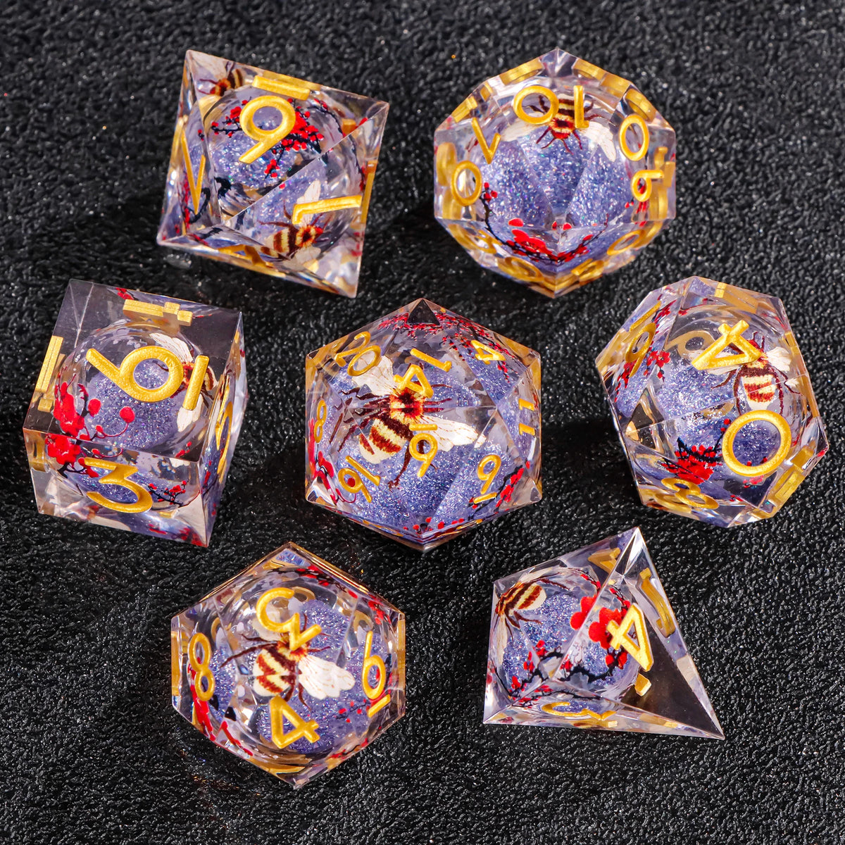 7-Piece Sharp-Edge Resin RPG Dice Set with Liquid-Core Options