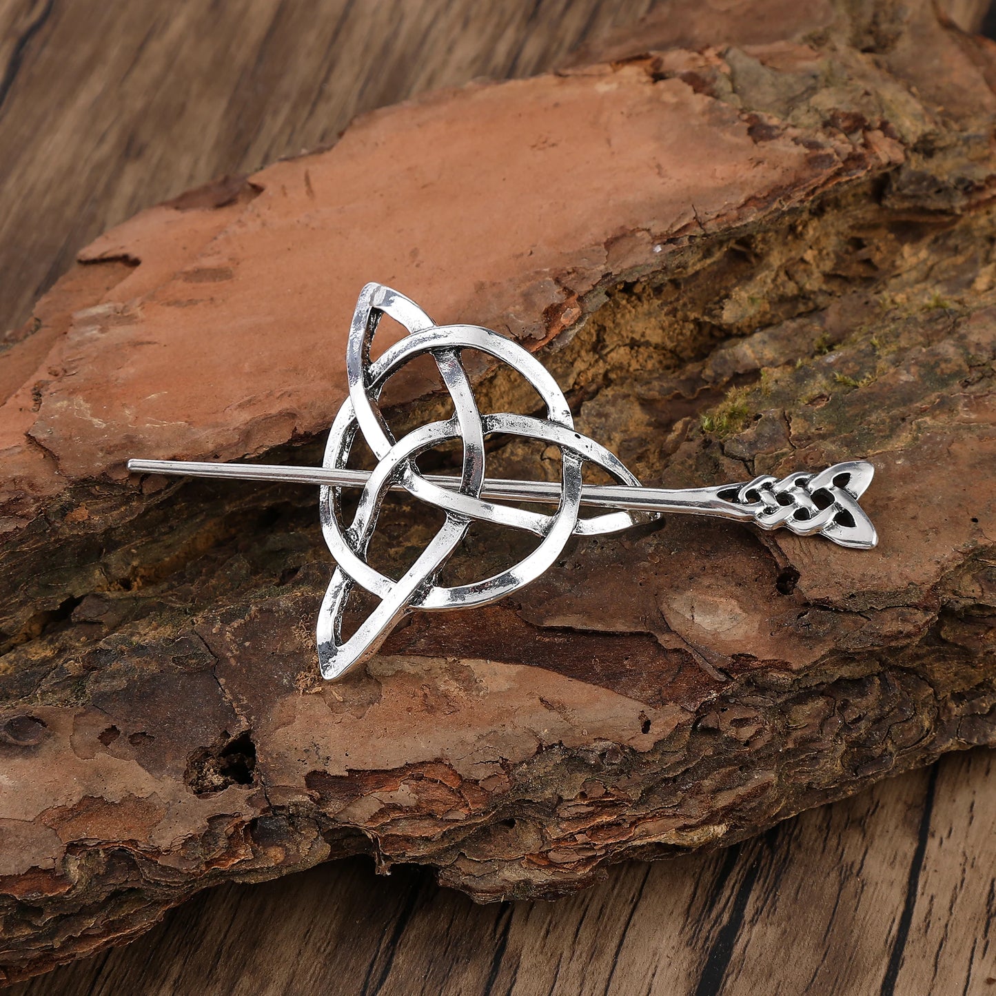 Odin Celtic Knot Crescent Hairpin – Viking Style, Metal Alloy, Silver