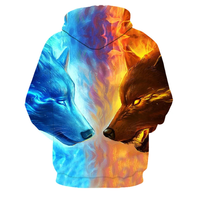 Wolf 3D Print Hoodie - Polyester O-Neck Oversized Streetwear