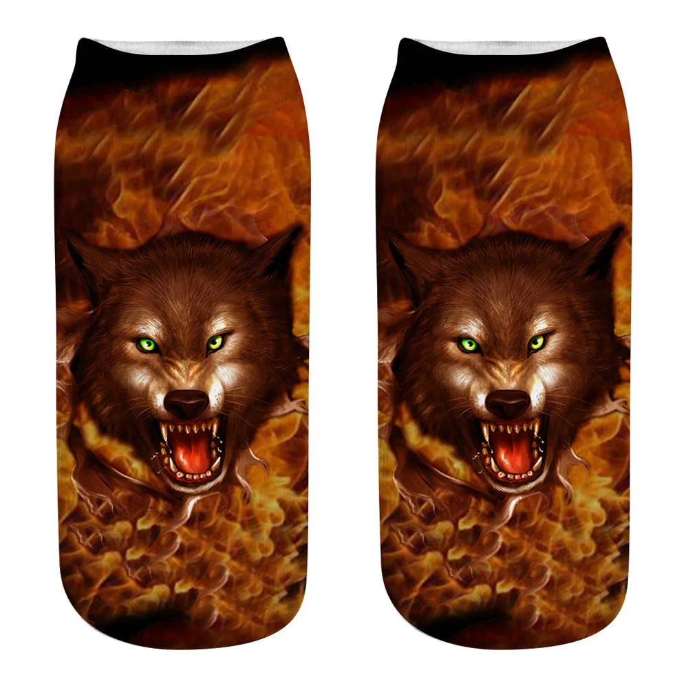 Wild Wolf Series Unisex Sox Women's Funny Cartoon Animal Cute 3D Print Ankle Socks Hot Fashion Punk Gothic Club Sokken