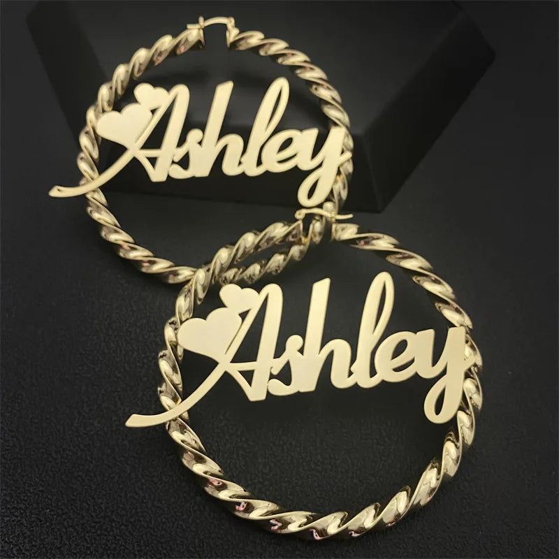 Custom Name Circle Hoop Earrings - Stainless Steel