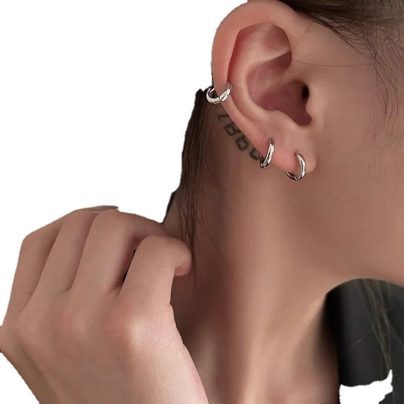 925 Sterling Silver Small Hoop Earrings - 10mm Plain Silver