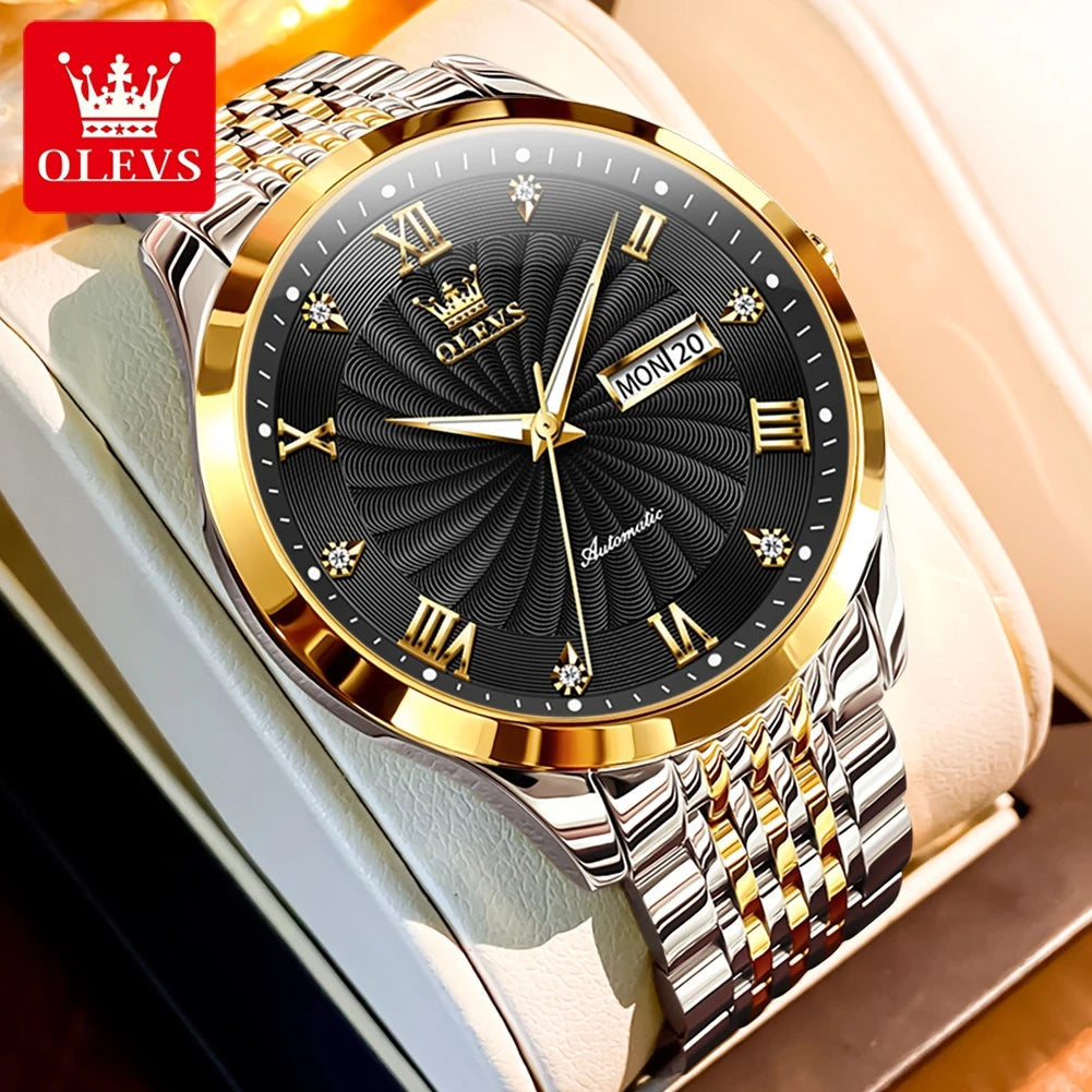 OLEVS 6630 Men's Watch - Automatic Mechanical, Threaded Dial, Waterproof, Stainless Steel, Luxury