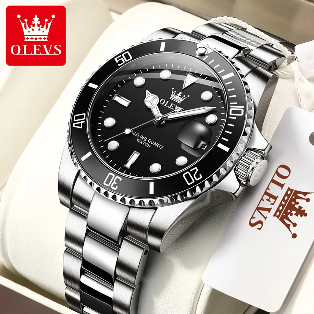 OLEVS 5885 Men's Watch - Luxury, One-Way Rotating Outer Ring, Auto Date, Waterproof, Quartz
