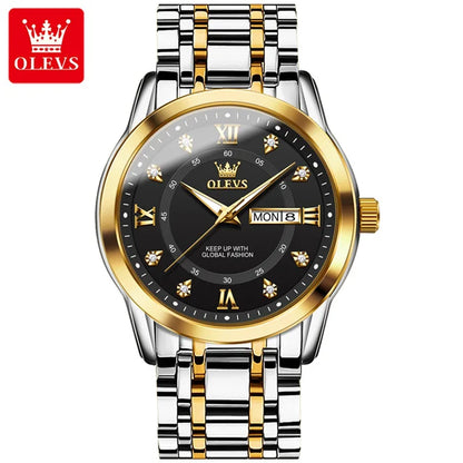 OLEVS 5513 Couple Watch - Stainless Steel, Waterproof, Luxury Gold Diamond, Lover's Pair