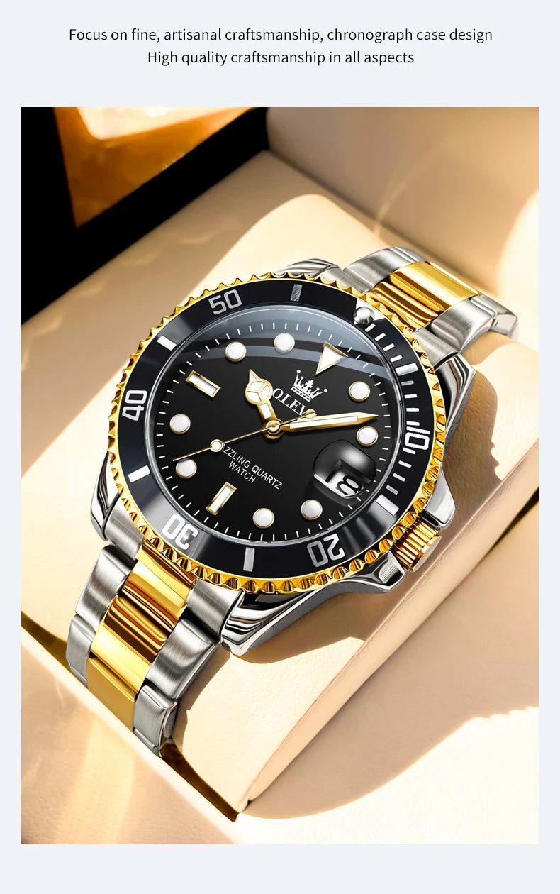 OLEVS 5885 Men's Watch - Original Brand, Waterproof, Stainless Steel, Automatic Date, Gifts