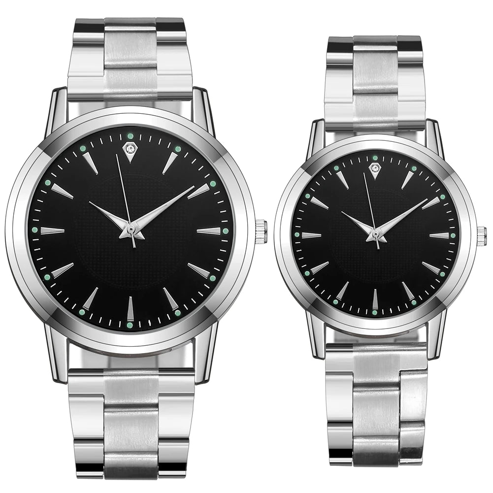 2pcs Couples Quartz Watch Set - Alloy, Numberless Dial, Fashion Casual, No Box