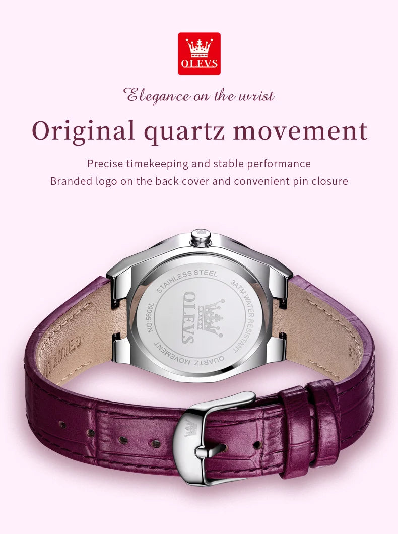 OLEVS 5606 Original Diamond Watch - Leather Strap, 3M Waterproof, Luminous