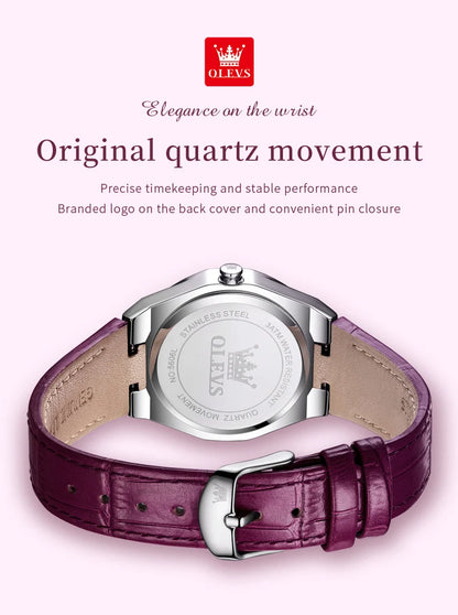 OLEVS 5606 Original Diamond Watch - Leather Strap, 3M Waterproof, Luminous