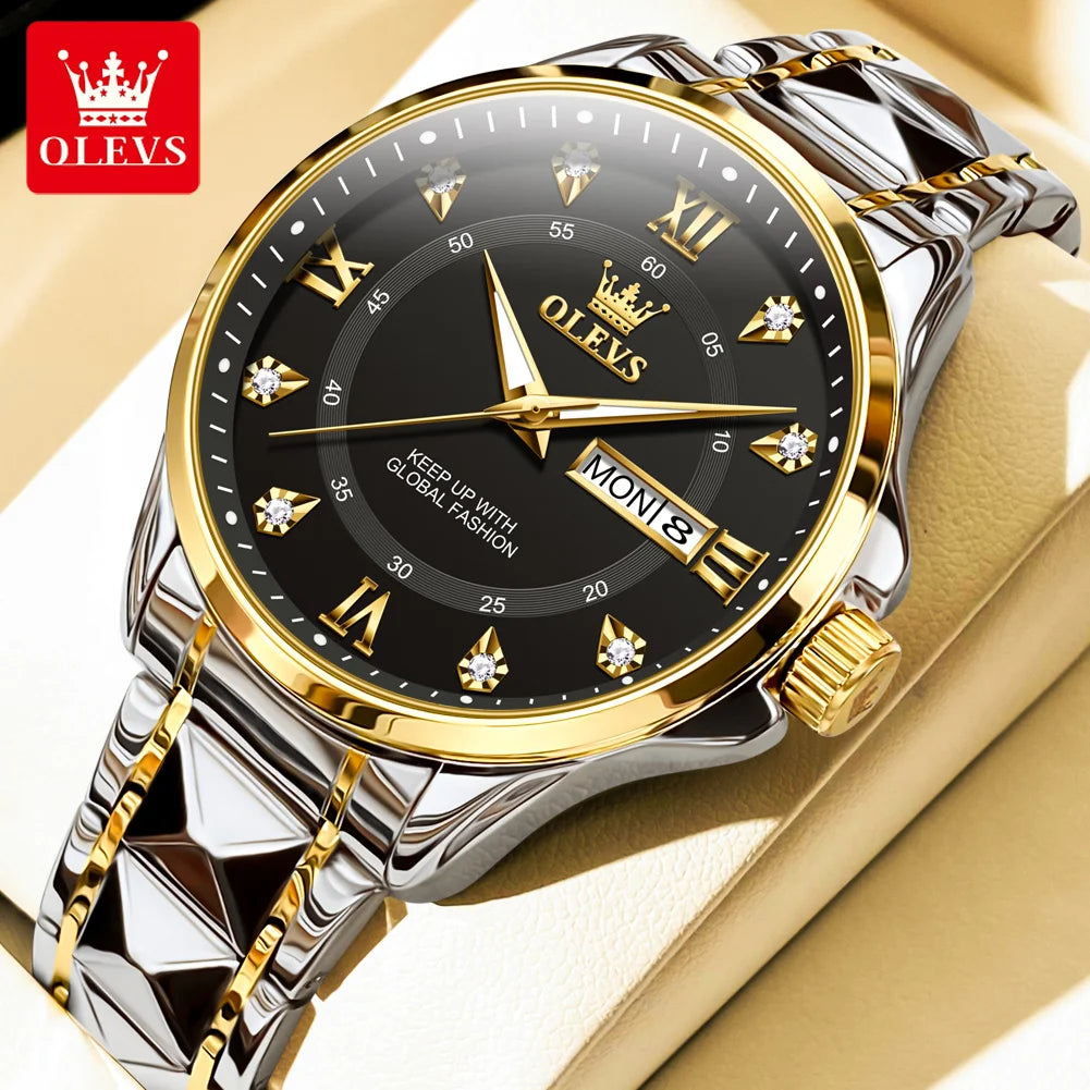 OLEVS 2906 Couple Watch - Roman Scale, Diamond Dial, Rhombus Strap, Waterproof