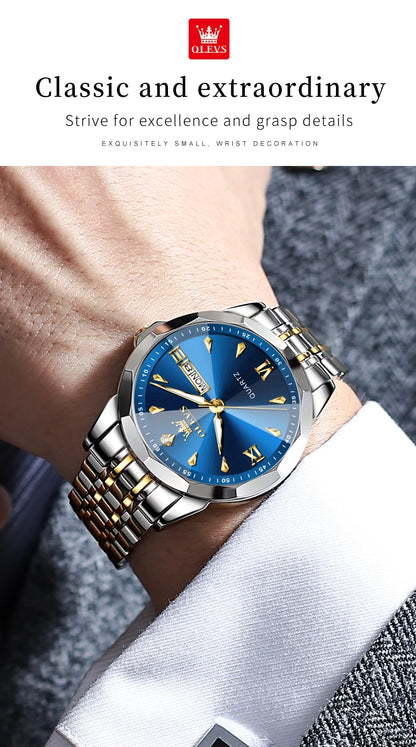 OLEVS 9998 Couple Watches - Rhombus Mirror, Luminous Date, Waterproof