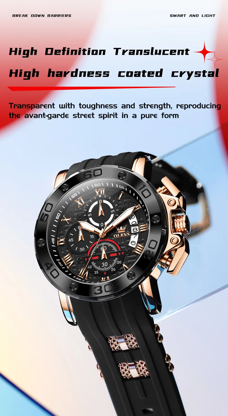 OLEVS 9986 Men's Watch - 51mm Large Dial, Silicone Strap, Waterproof, Chronograph, Luminous