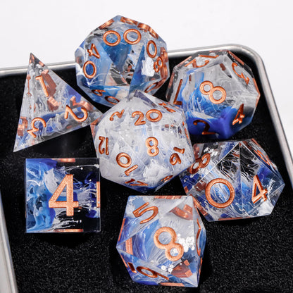 7-Piece Sharp-Edge Resin RPG Dice Set with Liquid-Core Options